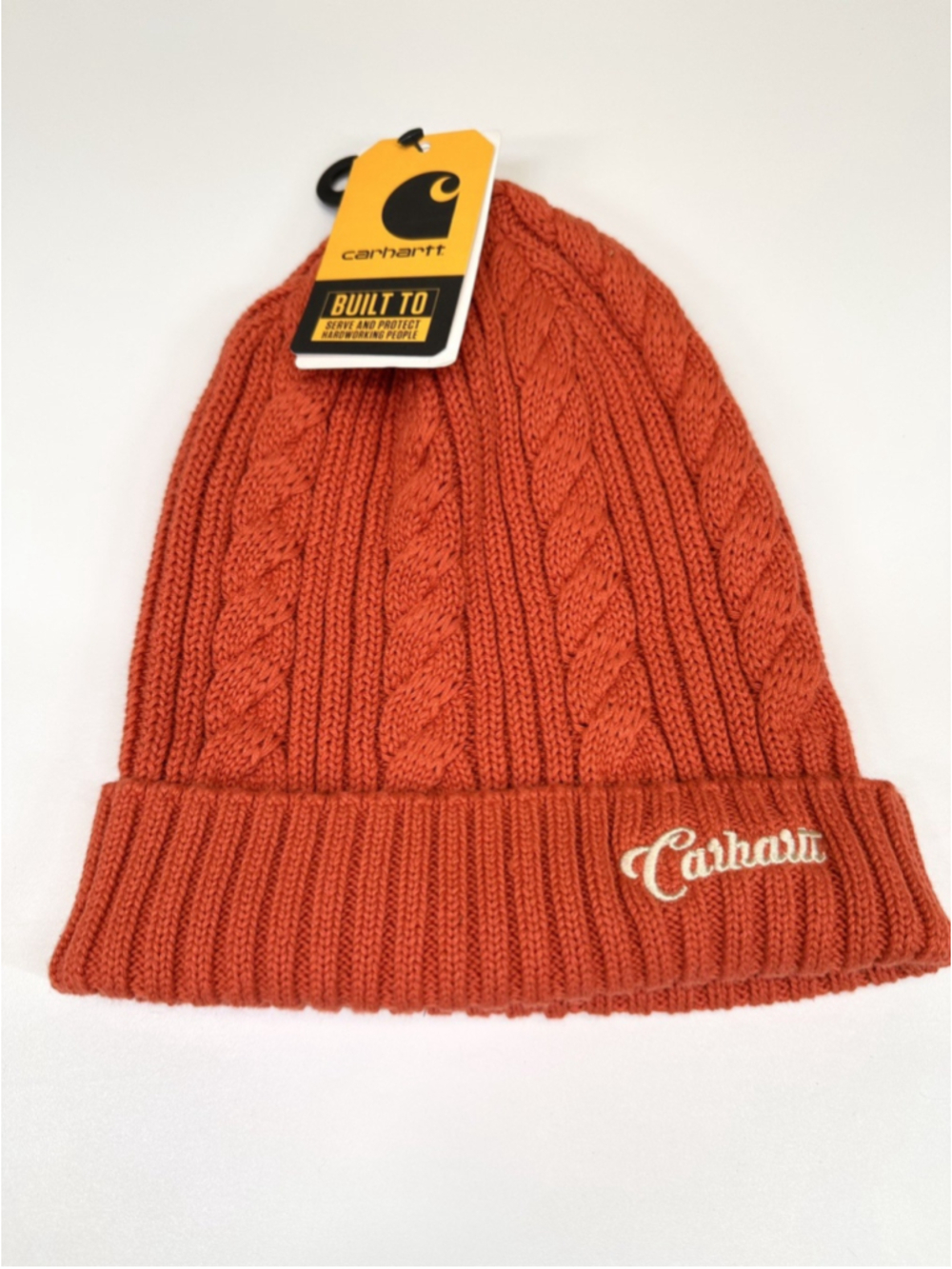 Carhartt Unisex Rib Knit Beanie Orange One Size Cable Knit Foldover NWT